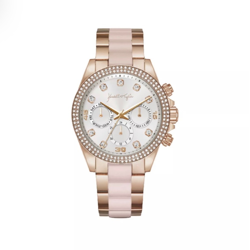 Women's Rose Gold-Tone and Blush Triple Link Mock-Chronograph watch
